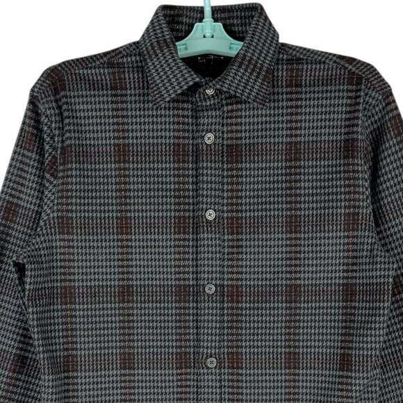 Express Men's Stretch Black Grey Plaid Button-Up Shirt Size XS Long Sleeve NWOT - Picture 3 of 10